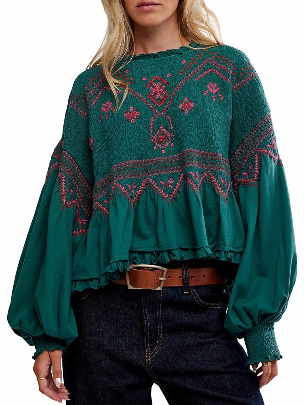 Free People Holly Knit Long Sleeve - Green Combo - Picture 3 of 6